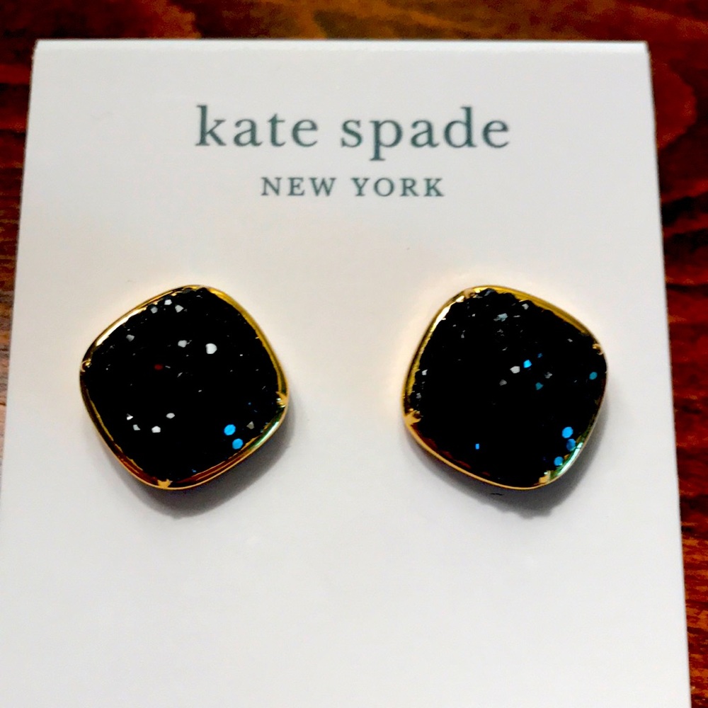 Kate Spade black and gold stud sparkle earrings